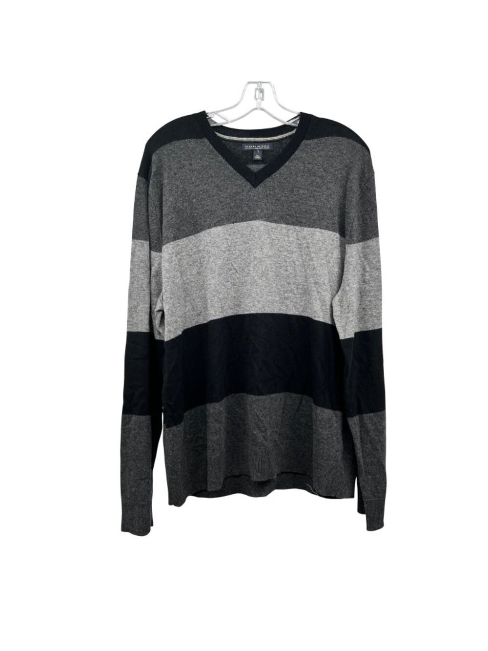 Banana Republic Mens Luxury Cashmere Blend Sweater Black/Gray Stripe Size XL